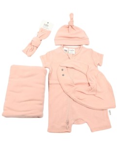 Blush wrap onesie bib beanie headband set (5pcs)