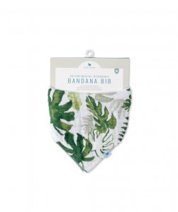 Tropical leaf cotton muslin reversible bandana bib