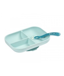 Silicone Suction Divided Plate - Blue